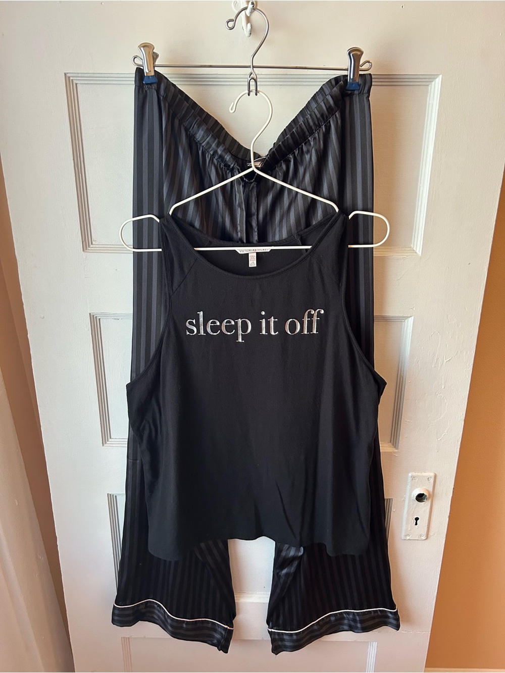 Victoria's Secret Black 'Sleep It Off' Tank with Striped Lounge Pants